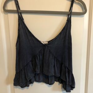 Don’t Ask Why Dark Blue Ruffle Crop Tank